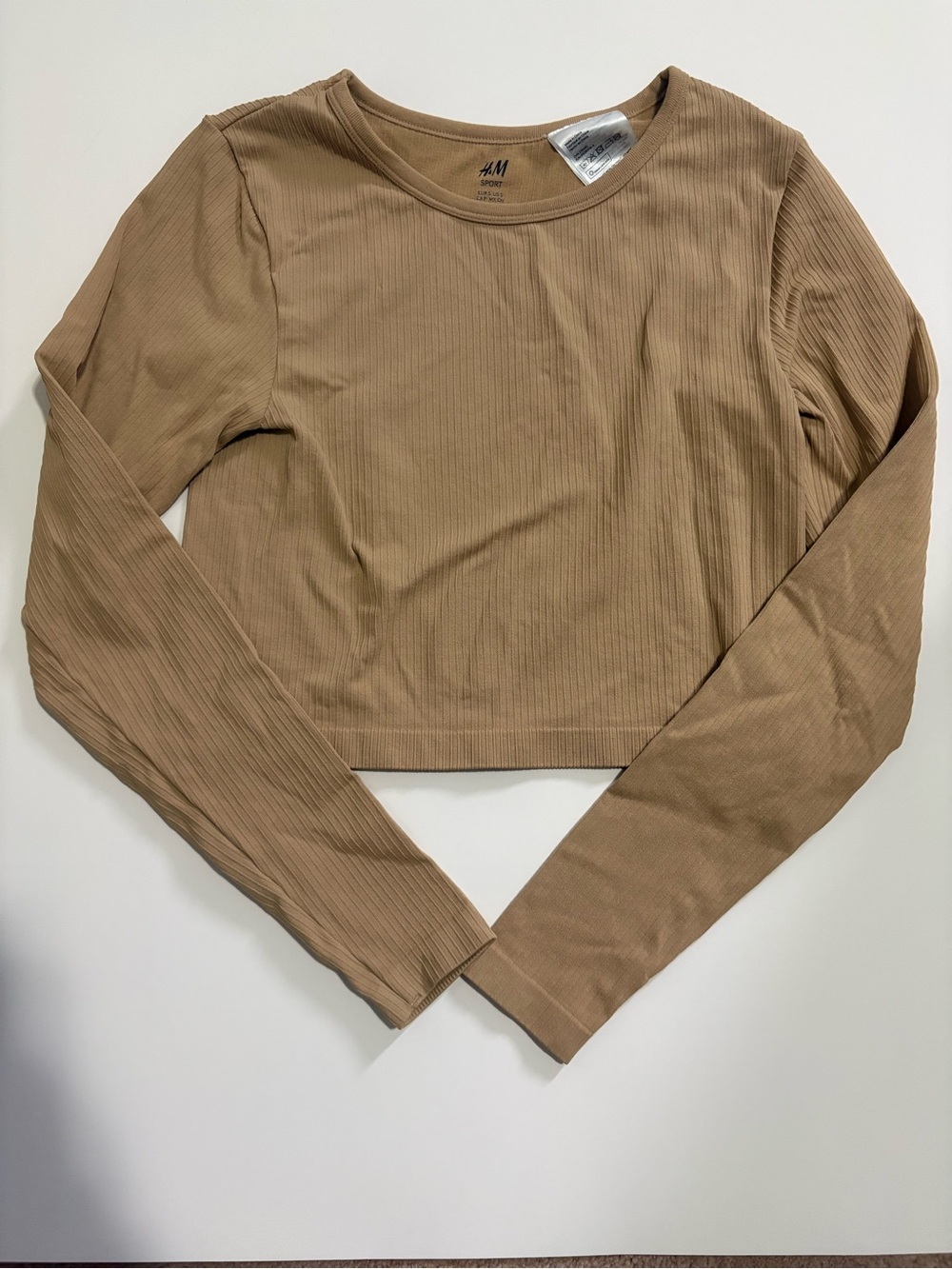 H&M Ribbed Long-Sleeve Crop Top — Camel Brown
